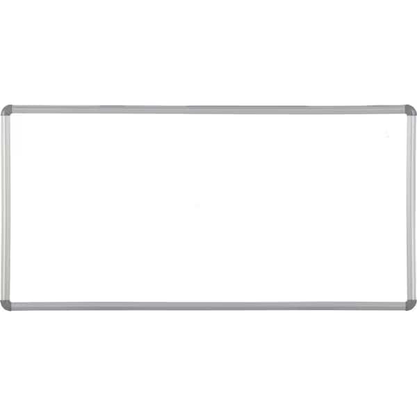 Dry Erase Board, Steel, 48 in, 96 in, Aluminum Frame, White, Gloss