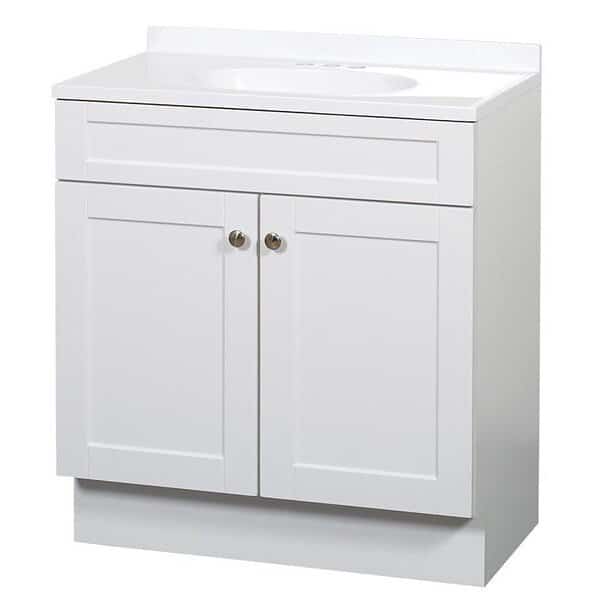 2Door Shaker Vanity with Top, Wood, White, Cultured Marble Sink, White Sink