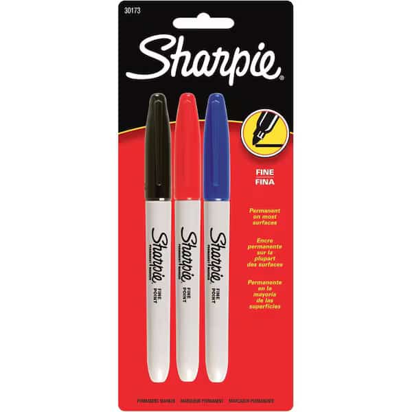 Permanent Marker Set, Black, Blue, Red, Fine Tip, 3 PK