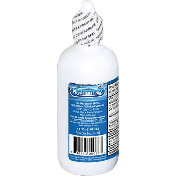 Single Use Eyewash Bottle, 4 oz, Easy Flow Nozzle, Opthalmic Solution, 3 yr Shelf Life