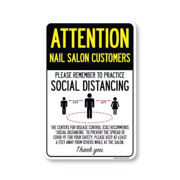 PSA, Nail Salon Customers Practice Social Distancing, 14in X 10in Rigid Plastic, OS-NS-P-1014-25363