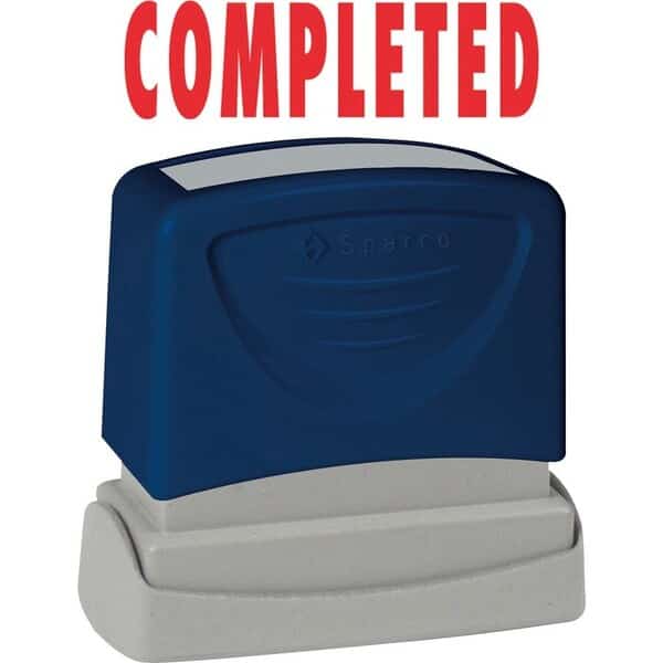Sparco Pre-Inked Message Stamp, COMPLETED, 1-3/4 x 5/8, Red