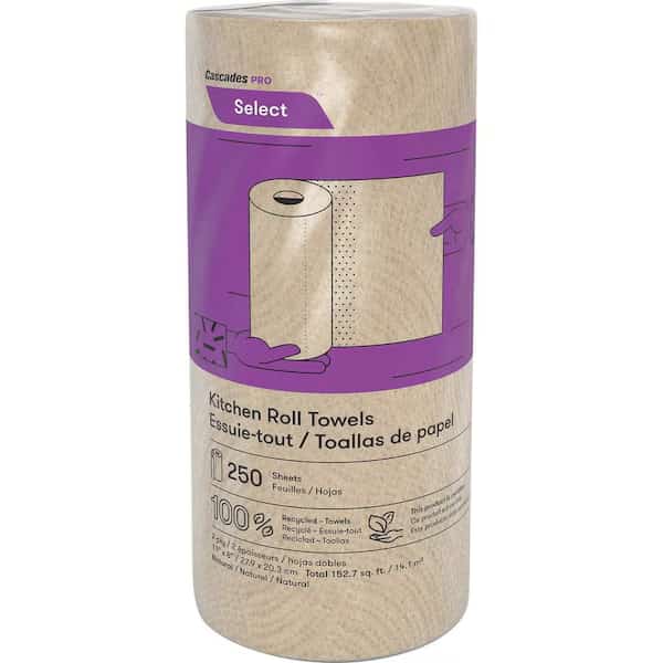 Select Perforated Roll Paper Towels, 2 Ply, 250 Sheets, 166.6 ft; 8", Natural
