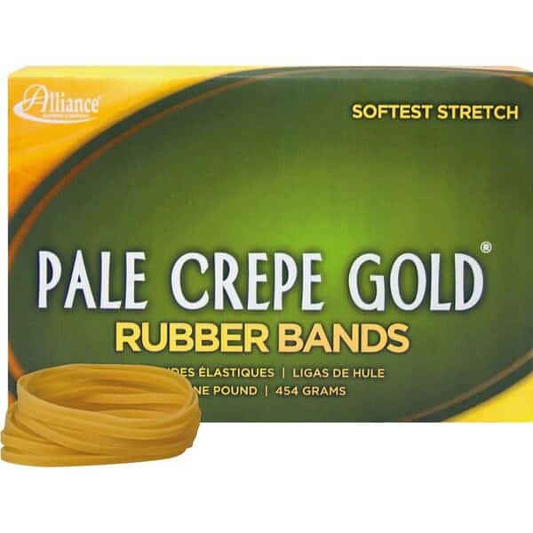Alliance Pale Crepe Gold Rubber Bands, Size No 32, 3"x 1/8", Natural, 1 lb. Box