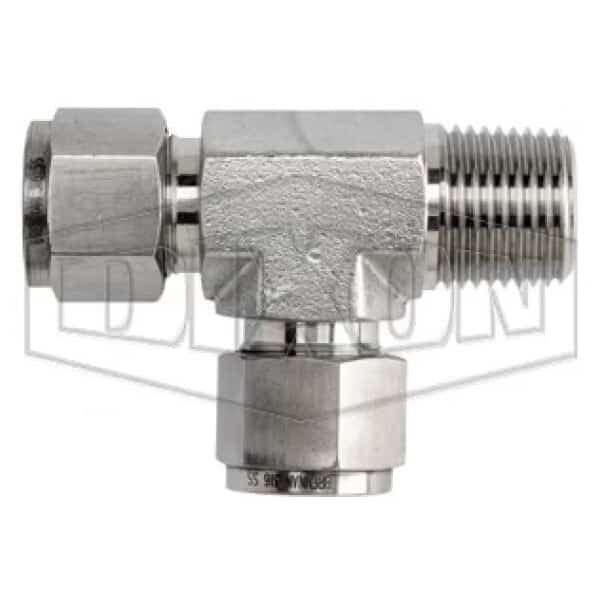 The Right Connection Instrumentation Run Tee, 3/8 in x 1/4-18, Tube x MNPT, 316 SS, Domestic