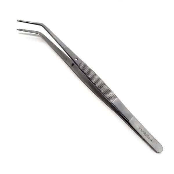 Angled Serrated Tweezers 6 w/ Alignment Pin, Stainless Steel