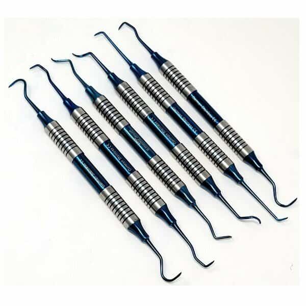 6 Pcs Hollow Handle Sickle Scaler Blue Titanium Coated Stainless Steel Dental Tools