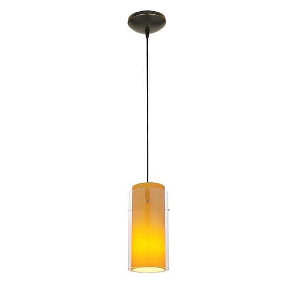 Glassn Glass Cylinder, Pendant, Oil Rubbed Bronze Finish, Clear Amber Glass