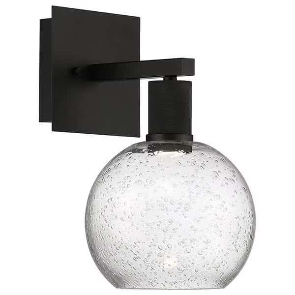 Port Nine Burgundy, Burgundy LED Wall Sconce, Matte Black Finish, Seeded Glass