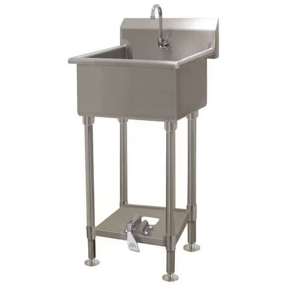 12 Deep NSF 16 Ga. 304 SS Floor Mt Sink - Toe-push Operated Faucet