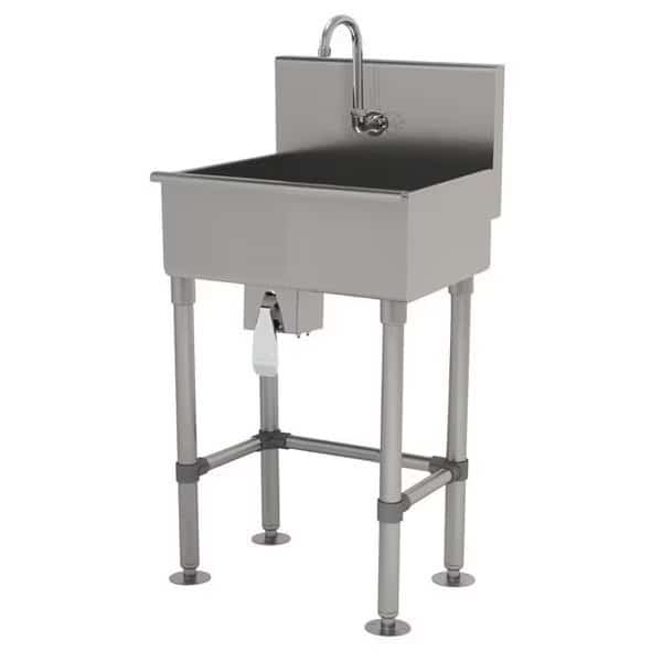22x19.5 16 Ga. 304 SS Floor Mt Square Corner Svc Sink - Knee Operated