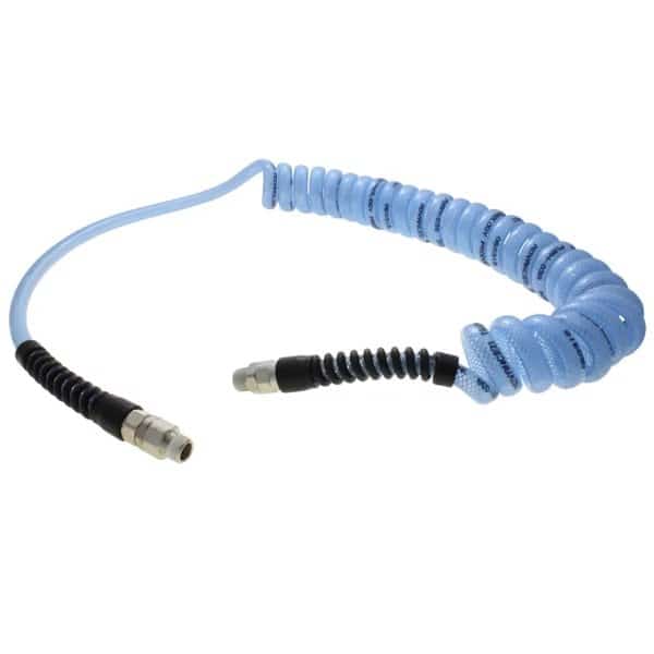 Spiral Hose, Armorthane, 3/8" x 9/16" x 25', 3/8" MPT, Clear Blue
