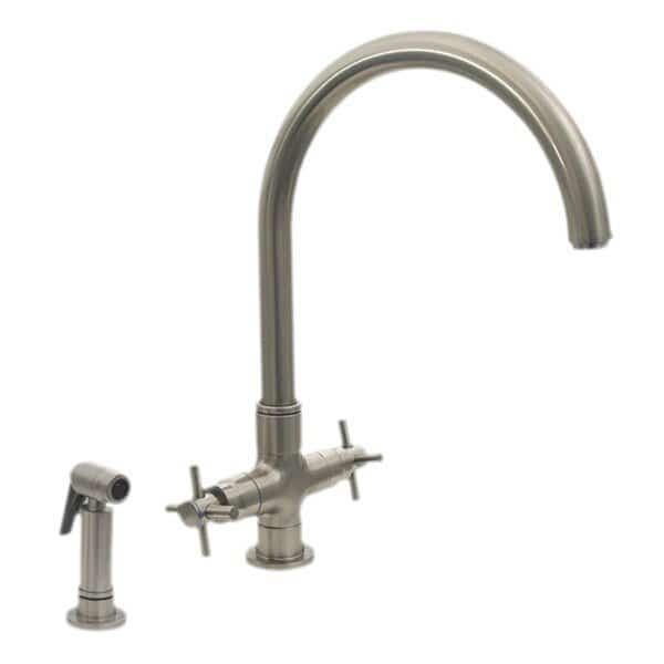 Dual Handle Faucet W/ Gooseneck Swivel Spout, Cross Style Handles And B