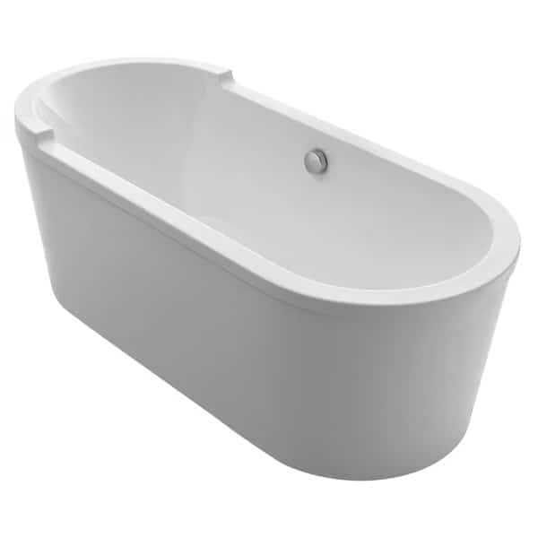 Oval Dbl End Sgl Sided Armrest Freestanding Lucite Acrylic Bathtub, WHT
