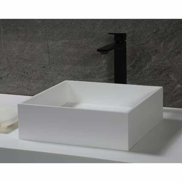 14" Square White Matte Solid Surface Resin Sink