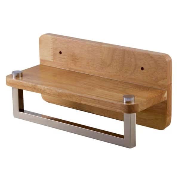 12" Small Wooden Shelf W/ Chrome Towel Bar Bathroom Accessory