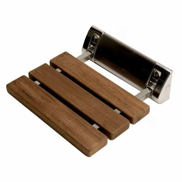 Brushed Nickel 14" Folding Teak Wood Shower Seat Bench