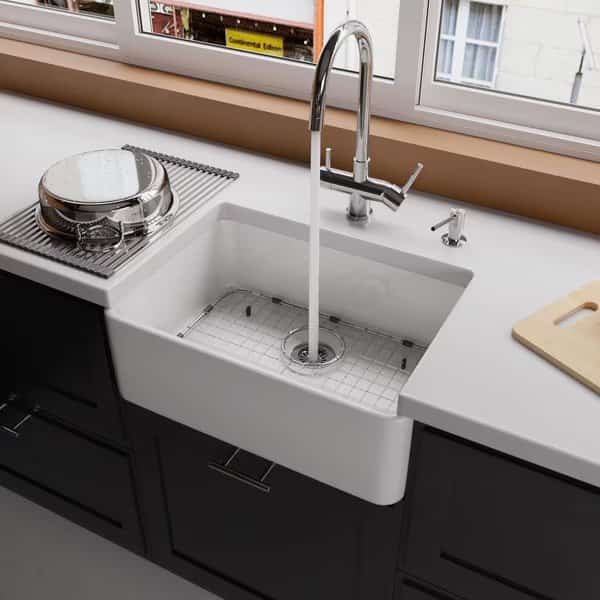 White 23" Smooth Apron Fireclay Sgl Bowl Farmhouse Kitchen Sink