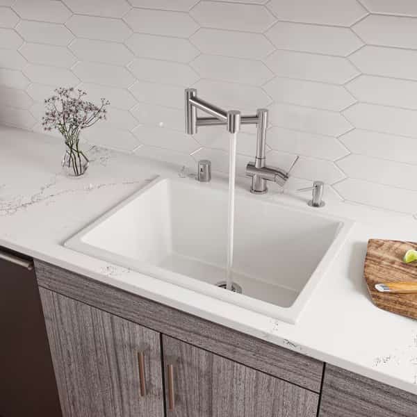 24" White Undermount / Drop In Fireclay Kitchen Sink