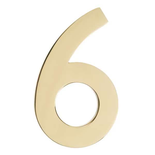 Brass 5 inch Floating House Number Polished Brass 6