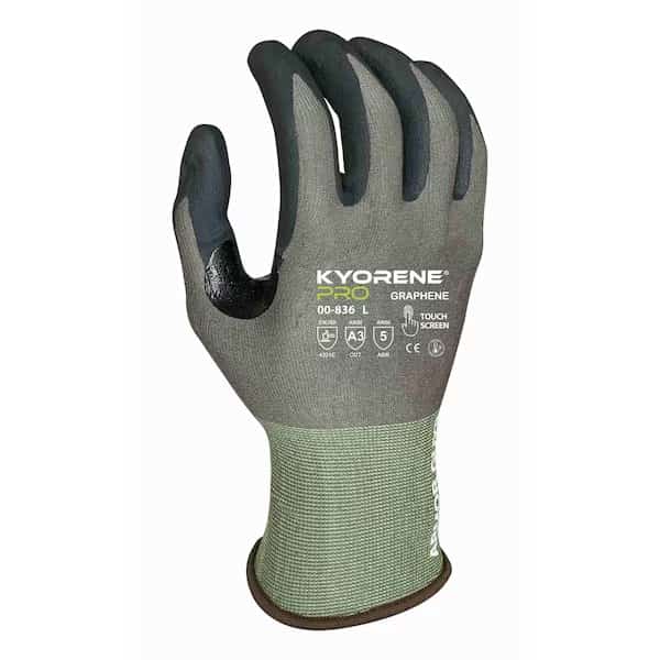 18g, 100D Gray Kyorene
Pro Graphene A3 Liner with Black HCT Nano-Foam
Palm Coating (XXL) PK Gloves, Kyorene Pro, Mfr#: 00-836 (XXL)