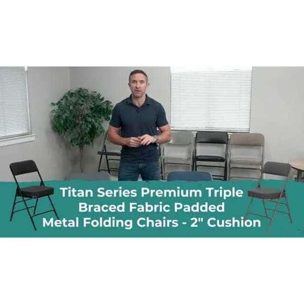 Triple-Braced Fabric Padded Metal Folding Chair, 2" Cushion, Gray