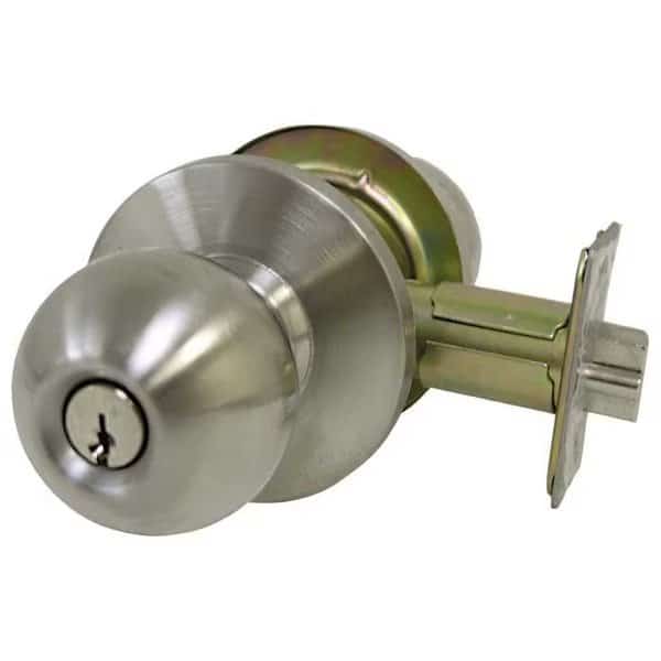 Grade 2 Cylindrical Lock, Entry, Knob, Satin Stainless Steel, 2-3/8 Inch Backset, Conventional