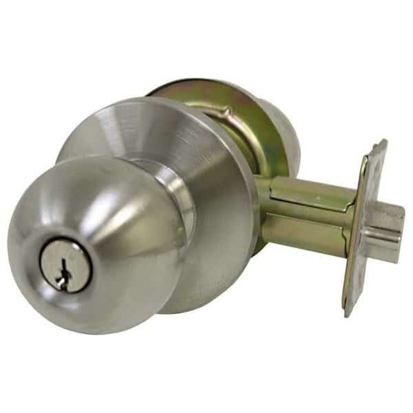 Grade 2 Cylindrical Lock, Storeroom, Knob, Satin Stainless Steel, 2-3/4 Inch Backset, Conventional