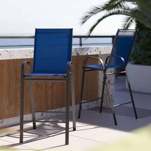 2PK Navy Outdoor Barstools with Flex Material