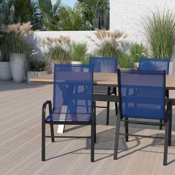 4 Pack Navy Outdoor Stack Chair w/ Flex Material