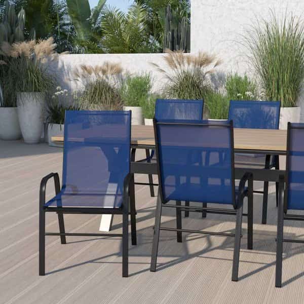 5 Pack Navy Outdoor Stack Chair w/ Flex Material