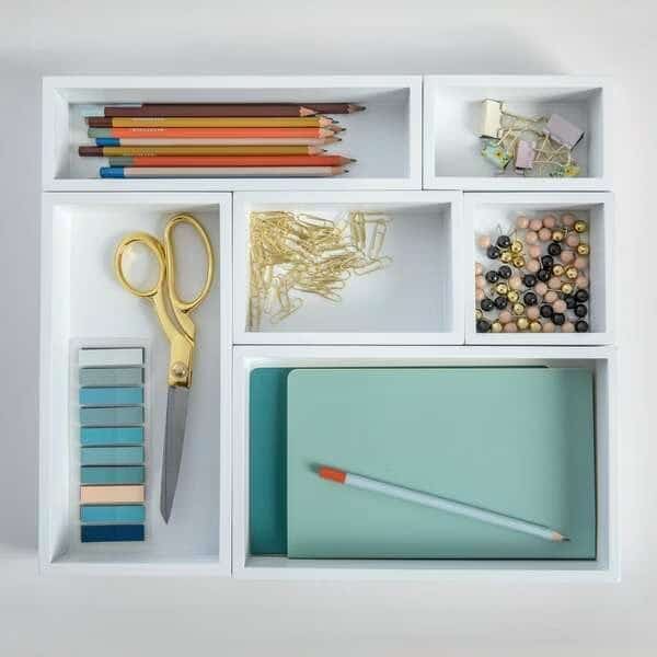 Enzo 6 Piece Wooden Desk Drawer Organizer Set in White