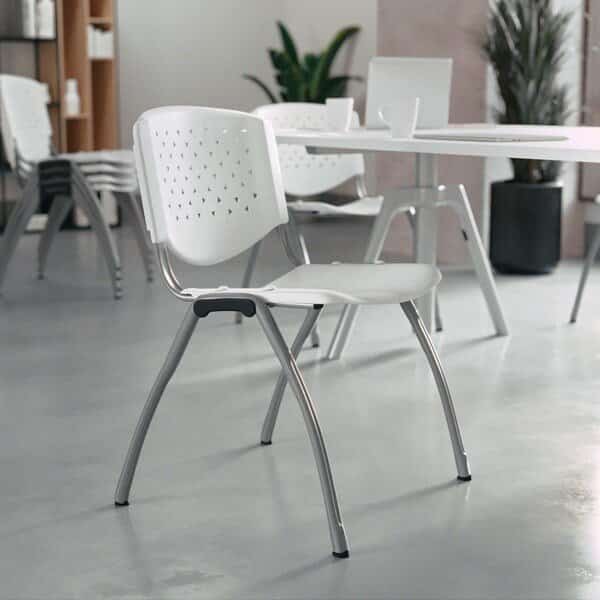 HERCULES Series 880 lb. Capacity White Plastic Stack Chair with Titanium Gray Powder Coated Frame