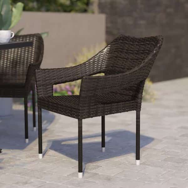 Espresso PE Rattan Wicker Patio Dining Chair