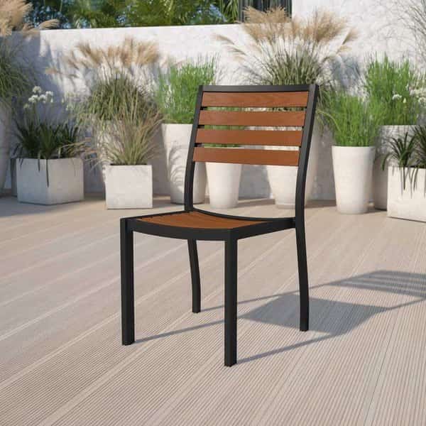 Lark Outdoor Stackable Side Chair with Faux Teak Poly Slats