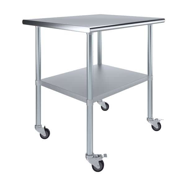 30x36 Rolling Prep Table with Stainless Steel Top, Amgood, Mfr#: AMG WT-3036-WHEELS