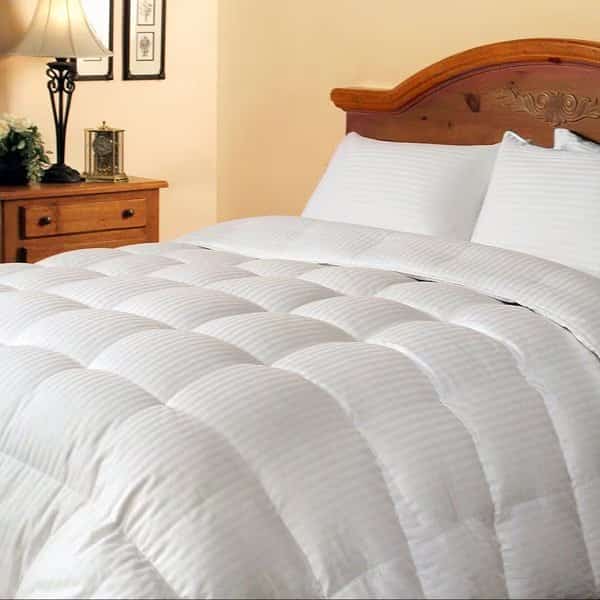 300 Thread Count Down Fiber Damask Stripe Comforter, White, Full/Queen