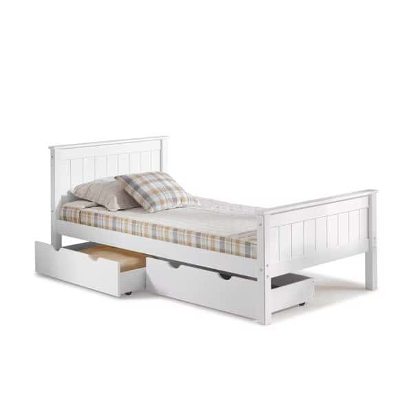 Harmony Twin Wood Platform Bed with Storage Drawers, White
