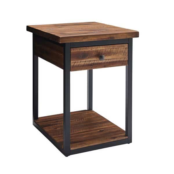 Claremont Rustic Wood End Table with Drawer and Low Shelf