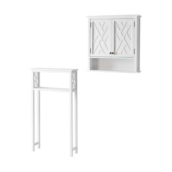 Coventry Over Toilet Open Storage Shelf, Wall Mounted Storage Cabinet with Two Doors and Open Shelf