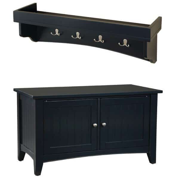 Shaker Cottage Tray Shelf Coat Hook with Cabinet Bench Set, Charcoal Gray