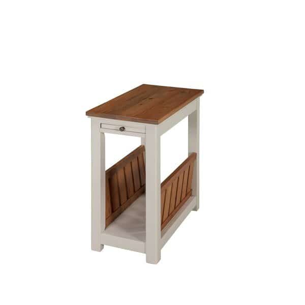 Savannah Chairside Magazine End Table with Pull-out Shelf, Ivory with Natural Wood Top