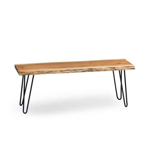 Hairpin Natural Live Edge Wood with Metal 48" Bench, Natural