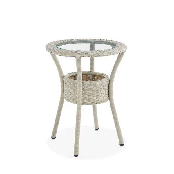 Haven All-Weather Wicker Outdoor Round Glass-Top Accent Table with Storage