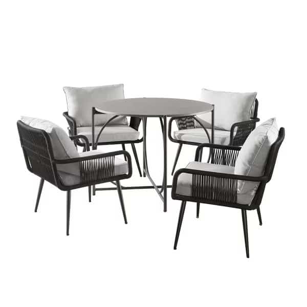 Andover All-Weather Outdoor Bistro Set with Four Rope Chairs and 30" H Bistro Table, Alaterre Furniture, Mfr#: AWWK0225KK