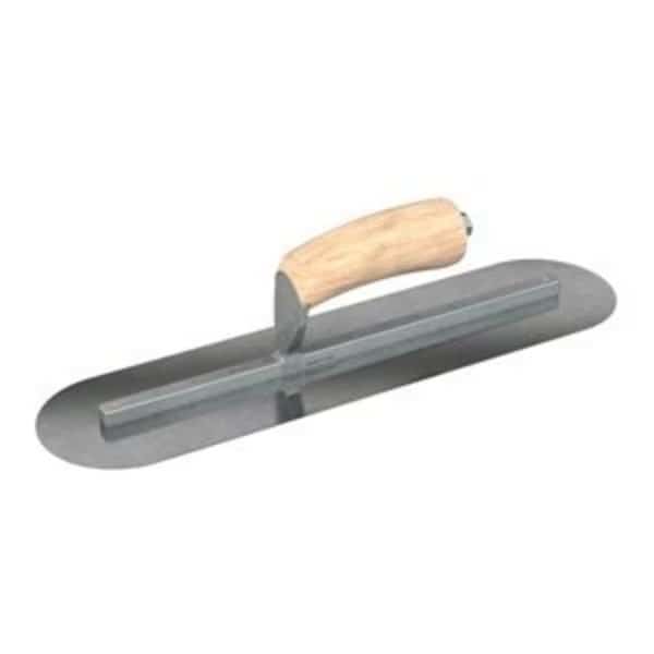 Finish Trowel, Round, Carbon Steel, 16 X 4, Wood, Long Shank