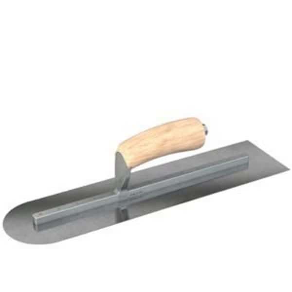 Finish Trowel, Square/Round End, Carbon Steel, 16 X 4, Wood