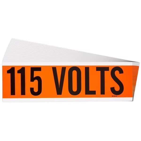 115 Volts Conduit and Voltage Lbls 2.25 in H x 9 in W BK on OR 25/PK