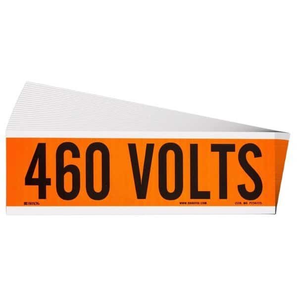 460 Volts Conduit and Voltage Lbls 2.25 in H x 9 in W BK on OR 25/PK, Brady, Mfr#: 152327