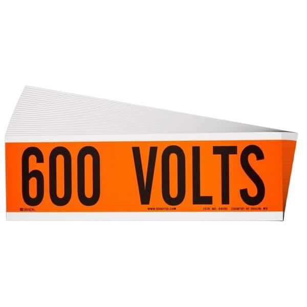 600 Volts Conduit and Voltage Lbls 2.25 in H x 9 in W BK on OR 25/PK